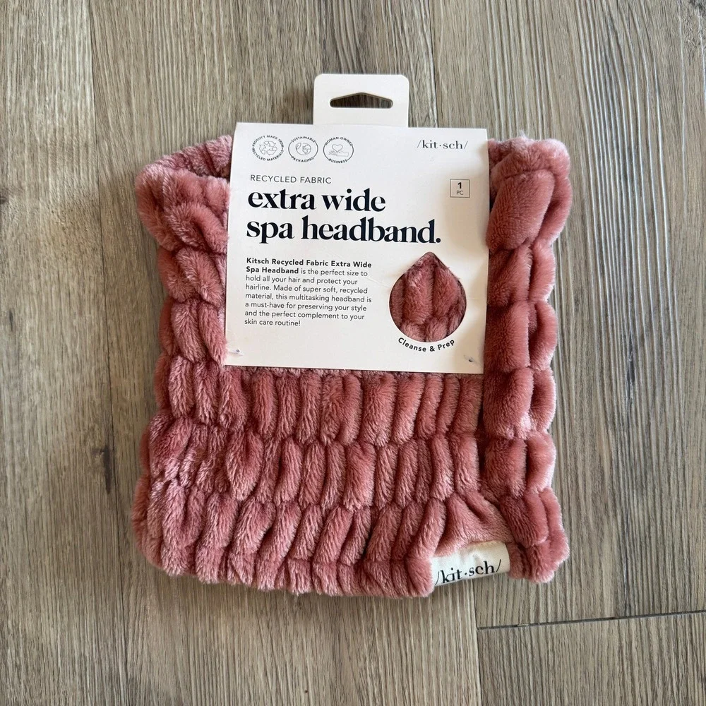 Kitsch Recycled Fabric Extra Wide Spa Headband Dusty Rose Pink New